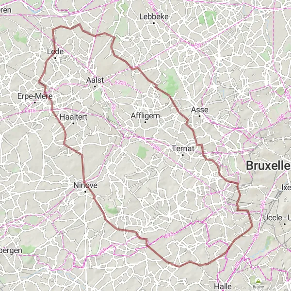 Miniatuurkaart van de fietsinspiratie "Pepingen - Itterbeek gravelroute" in Prov. Vlaams-Brabant, Belgium. Gemaakt door de Tarmacs.app fietsrouteplanner