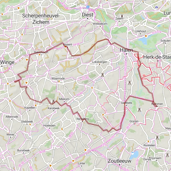 Miniature de la carte de l'inspiration cycliste "Les Chemins de Ransberg et d'Assent" dans la Prov. Vlaams-Brabant, Belgium. Générée par le planificateur d'itinéraire cycliste Tarmacs.app