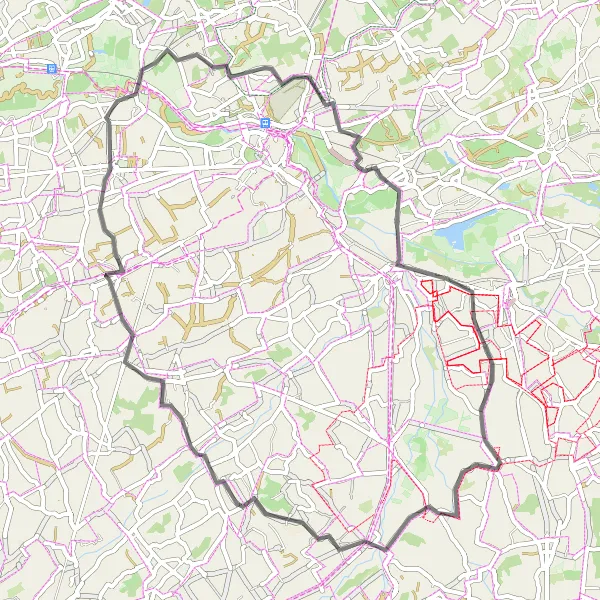 Miniature de la carte de l'inspiration cycliste "La Route des Donjons" dans la Prov. Vlaams-Brabant, Belgium. Générée par le planificateur d'itinéraire cycliste Tarmacs.app