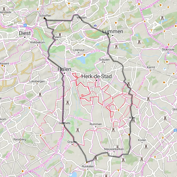 Miniatuurkaart van de fietsinspiratie "Meldert en Geetbets Route" in Prov. Vlaams-Brabant, Belgium. Gemaakt door de Tarmacs.app fietsrouteplanner