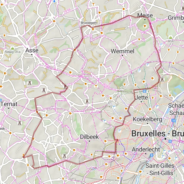 Map miniature of "Gravel Adventure around Schepdaal" cycling inspiration in Prov. Vlaams-Brabant, Belgium. Generated by Tarmacs.app cycling route planner