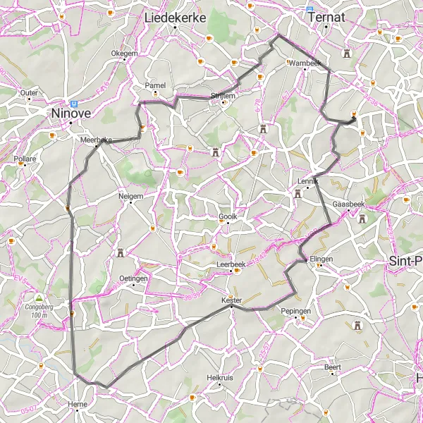 Karten-Miniaturansicht der Radinspiration "Lennik - Ledeberg Rundfahrt" in Prov. Vlaams-Brabant, Belgium. Erstellt vom Tarmacs.app-Routenplaner für Radtouren