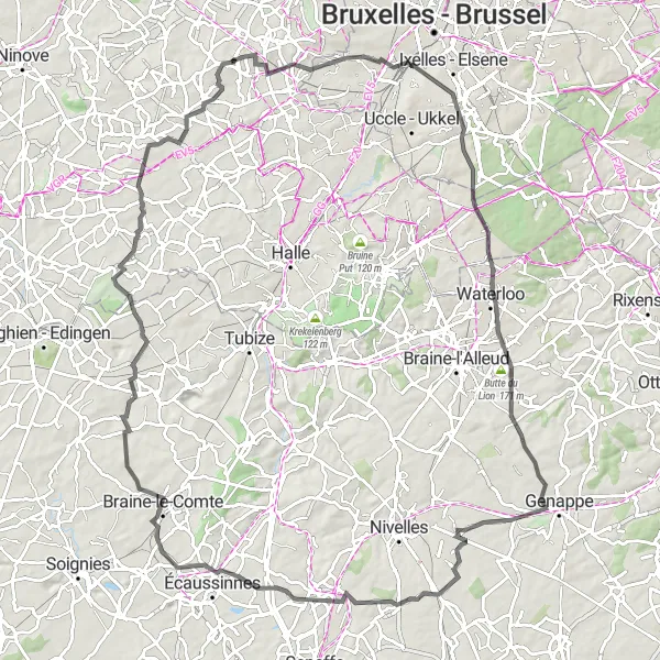 Miniatuurkaart van de fietsinspiratie "Historische roadtrip langs Waterloo en Lennik" in Prov. Vlaams-Brabant, Belgium. Gemaakt door de Tarmacs.app fietsrouteplanner