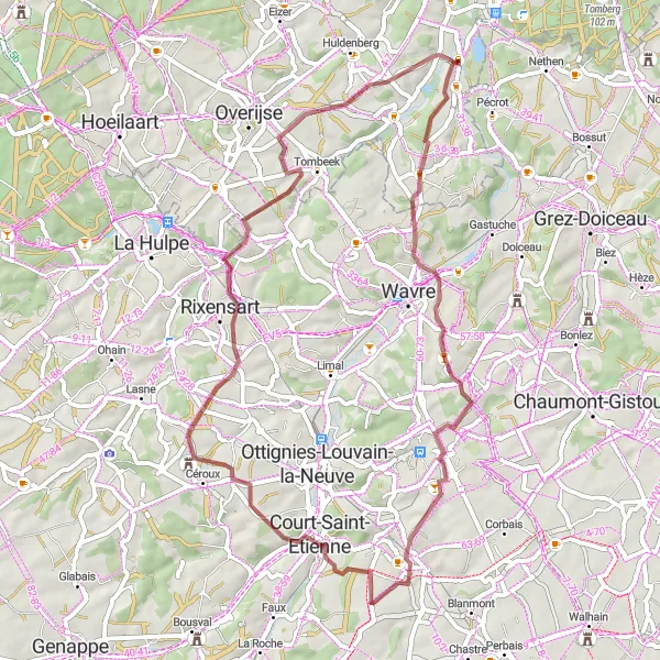 Map miniature of "A Scenic Gravel Loop Near Sint-Agatha-Rode" cycling inspiration in Prov. Vlaams-Brabant, Belgium. Generated by Tarmacs.app cycling route planner