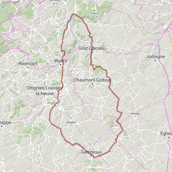 Miniatuurkaart van de fietsinspiratie "Avontuurlijke graveltocht naar Louvain-la-Neuve" in Prov. Vlaams-Brabant, Belgium. Gemaakt door de Tarmacs.app fietsrouteplanner