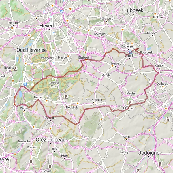 Miniatuurkaart van de fietsinspiratie "Verkenningstocht naar L'Écluse en Bierbeek" in Prov. Vlaams-Brabant, Belgium. Gemaakt door de Tarmacs.app fietsrouteplanner