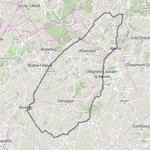 Karten-Miniaturansicht der Radinspiration "Rundfahrt durch malerische Dörfer" in Prov. Vlaams-Brabant, Belgium. Erstellt vom Tarmacs.app-Routenplaner für Radtouren