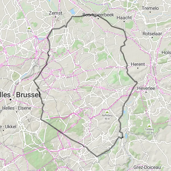 Map miniature of "Historical Journey" cycling inspiration in Prov. Vlaams-Brabant, Belgium. Generated by Tarmacs.app cycling route planner