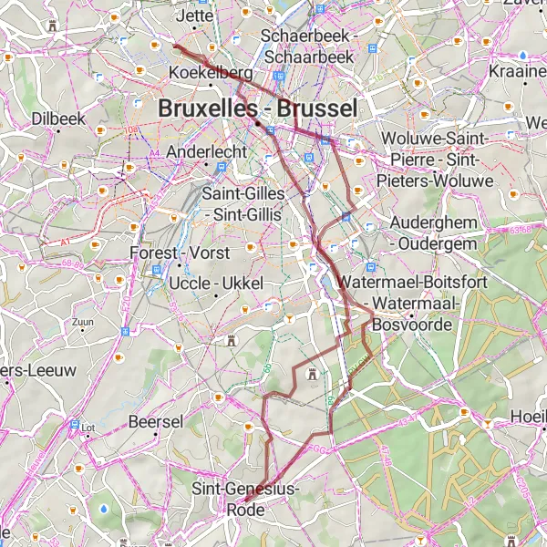 Miniatuurkaart van de fietsinspiratie "Gravelroute van Sint-Genesius-Rode" in Prov. Vlaams-Brabant, Belgium. Gemaakt door de Tarmacs.app fietsrouteplanner