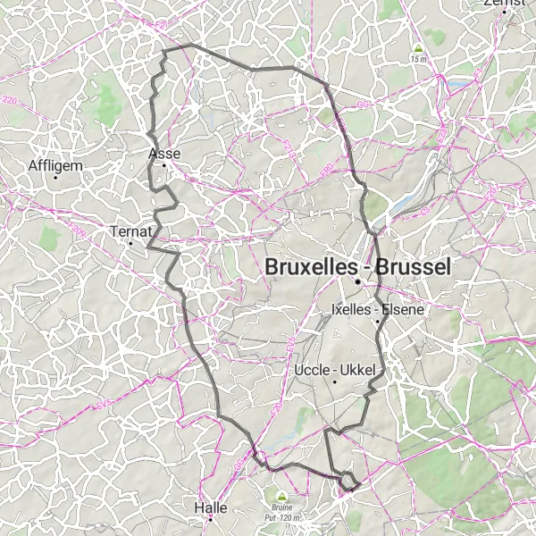 Map miniature of "Around Sint-Genesius-Rode: Rural Landscapes and Historic Castles" cycling inspiration in Prov. Vlaams-Brabant, Belgium. Generated by Tarmacs.app cycling route planner