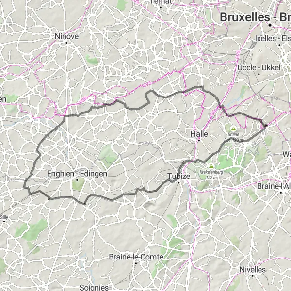 Map miniature of "Ziekendries and Brussels Skyline View" cycling inspiration in Prov. Vlaams-Brabant, Belgium. Generated by Tarmacs.app cycling route planner