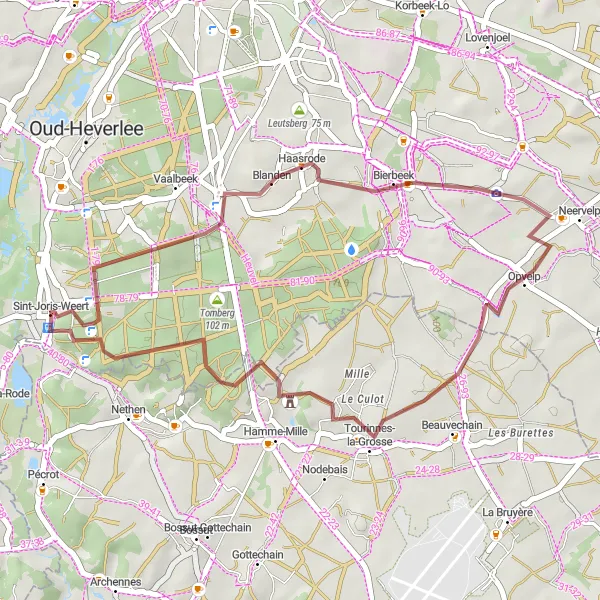 Map miniature of "De Torenvalk Gravel Route" cycling inspiration in Prov. Vlaams-Brabant, Belgium. Generated by Tarmacs.app cycling route planner