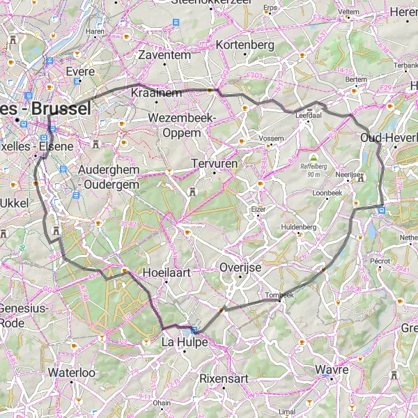 Miniature de la carte de l'inspiration cycliste "La boucle de Kraainem" dans la Prov. Vlaams-Brabant, Belgium. Générée par le planificateur d'itinéraire cycliste Tarmacs.app