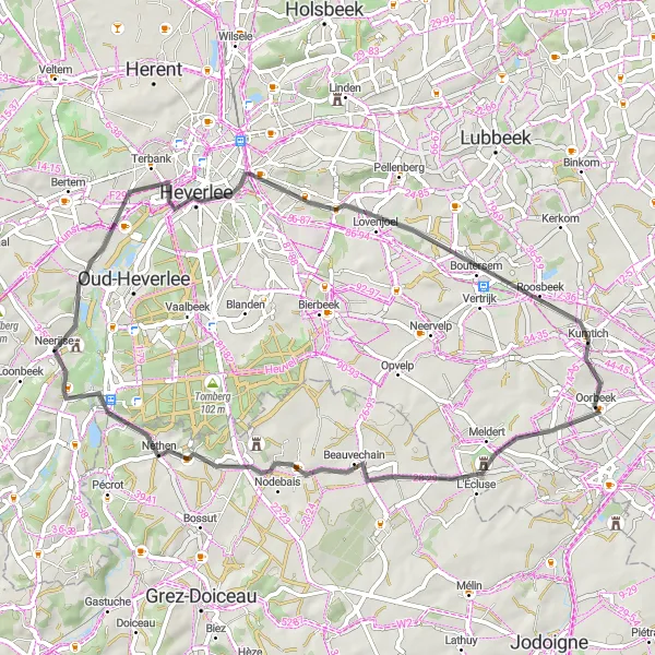 Karten-Miniaturansicht der Radinspiration "Rolling Hills Route" in Prov. Vlaams-Brabant, Belgium. Erstellt vom Tarmacs.app-Routenplaner für Radtouren