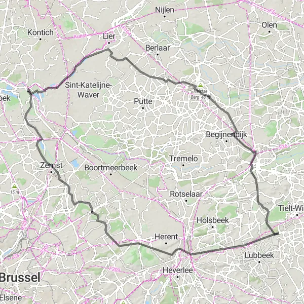 Miniature de la carte de l'inspiration cycliste "Tour panoramique de Kessel-Lo à Houwaart" dans la Prov. Vlaams-Brabant, Belgium. Générée par le planificateur d'itinéraire cycliste Tarmacs.app