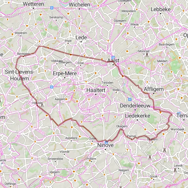Miniature de la carte de l'inspiration cycliste "Tour de la Campagne Flamande" dans la Prov. Vlaams-Brabant, Belgium. Générée par le planificateur d'itinéraire cycliste Tarmacs.app