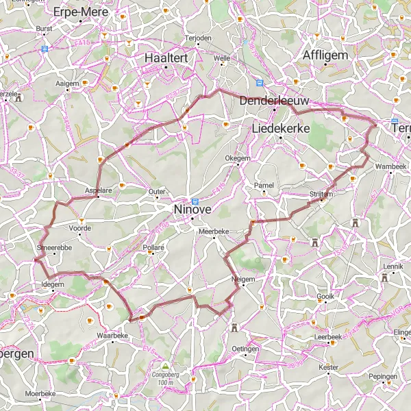 Map miniature of "Gravel Escape" cycling inspiration in Prov. Vlaams-Brabant, Belgium. Generated by Tarmacs.app cycling route planner