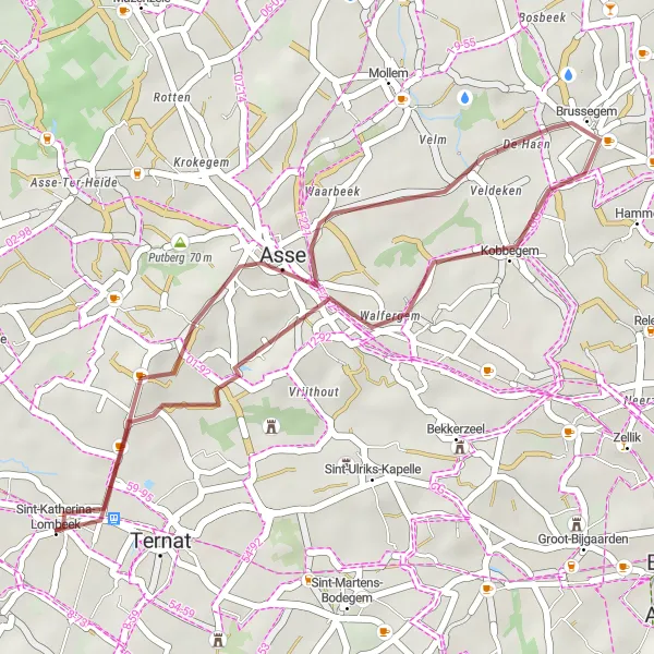 Karten-Miniaturansicht der Radinspiration "Gravel-Rundfahrt nach Walfergem" in Prov. Vlaams-Brabant, Belgium. Erstellt vom Tarmacs.app-Routenplaner für Radtouren