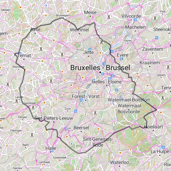 Map miniature of "Bollebeek Road Cycling Route" cycling inspiration in Prov. Vlaams-Brabant, Belgium. Generated by Tarmacs.app cycling route planner