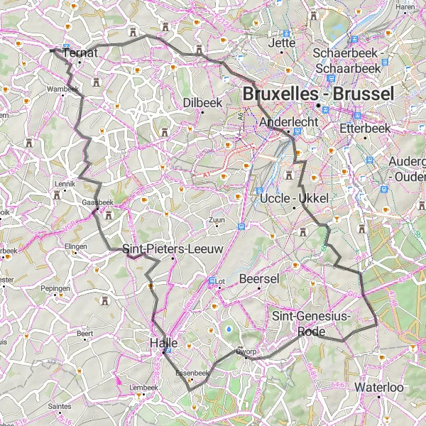 Karten-Miniaturansicht der Radinspiration "Road-Tour nach Gaasbeek" in Prov. Vlaams-Brabant, Belgium. Erstellt vom Tarmacs.app-Routenplaner für Radtouren