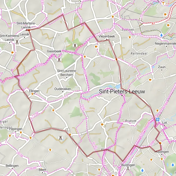 Miniature de la carte de l'inspiration cycliste "Randonnée à la Campagne" dans la Prov. Vlaams-Brabant, Belgium. Générée par le planificateur d'itinéraire cycliste Tarmacs.app