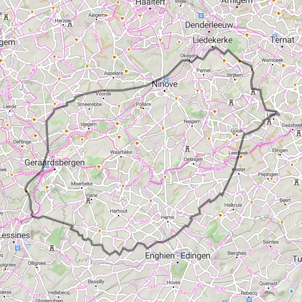Map miniature of "Leerbeek Loop" cycling inspiration in Prov. Vlaams-Brabant, Belgium. Generated by Tarmacs.app cycling route planner