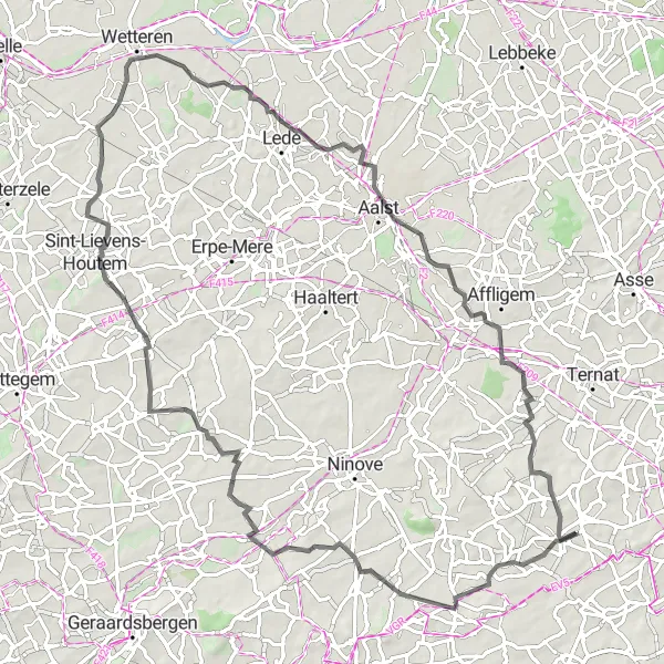 Miniature de la carte de l'inspiration cycliste "Le Parcours de 85km à travers la Campagne" dans la Prov. Vlaams-Brabant, Belgium. Générée par le planificateur d'itinéraire cycliste Tarmacs.app