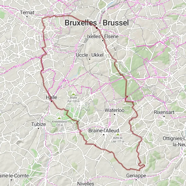 Miniatuurkaart van de fietsinspiratie "89 km Gravel Avontuur in Vlaams-Brabant" in Prov. Vlaams-Brabant, Belgium. Gemaakt door de Tarmacs.app fietsrouteplanner