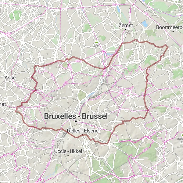 Miniature de la carte de l'inspiration cycliste "Boucle VTT autour de Sint-Martens-Bodegem" dans la Prov. Vlaams-Brabant, Belgium. Générée par le planificateur d'itinéraire cycliste Tarmacs.app