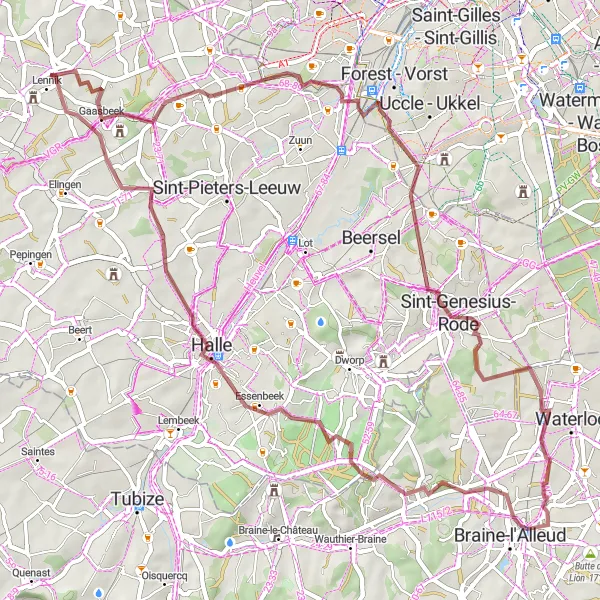 Miniature de la carte de l'inspiration cycliste "Tour de Gaasbeek" dans la Prov. Vlaams-Brabant, Belgium. Générée par le planificateur d'itinéraire cycliste Tarmacs.app