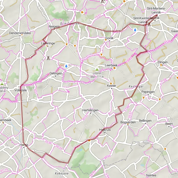 Miniatuurkaart van de fietsinspiratie "Vollezele Verkenningstocht" in Prov. Vlaams-Brabant, Belgium. Gemaakt door de Tarmacs.app fietsrouteplanner