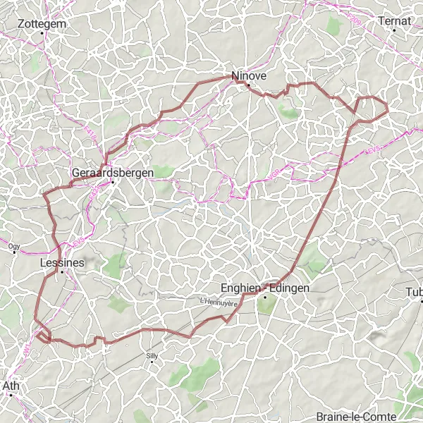 Miniature de la carte de l'inspiration cycliste "Circuit des collines de Flandre" dans la Prov. Vlaams-Brabant, Belgium. Générée par le planificateur d'itinéraire cycliste Tarmacs.app