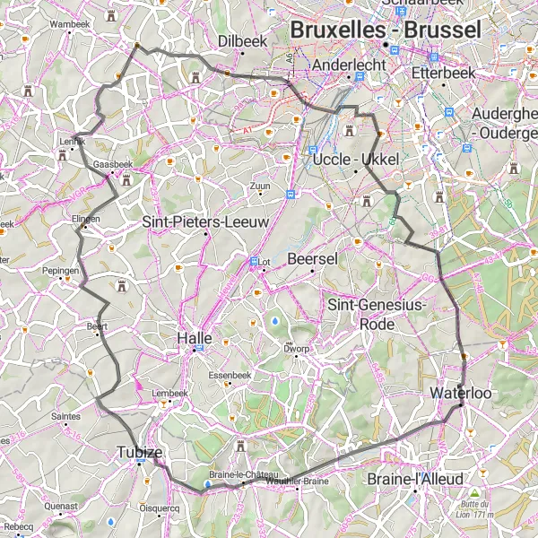 Karten-Miniaturansicht der Radinspiration "Hügelige Straßen durch die Natur von Vlaams-Brabant" in Prov. Vlaams-Brabant, Belgium. Erstellt vom Tarmacs.app-Routenplaner für Radtouren
