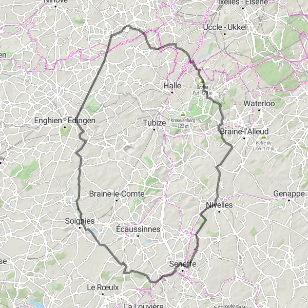 Map miniature of "Lennik and its Surrounding Countryside" cycling inspiration in Prov. Vlaams-Brabant, Belgium. Generated by Tarmacs.app cycling route planner