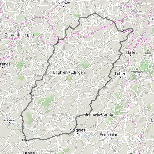 Miniature de la carte de l'inspiration cycliste "Les collines de Brabant" dans la Prov. Vlaams-Brabant, Belgium. Générée par le planificateur d'itinéraire cycliste Tarmacs.app