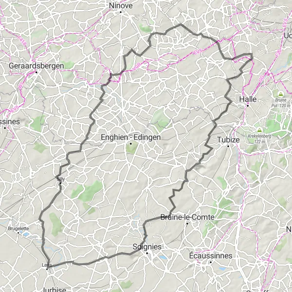 Map miniature of "Road Cycling Route to Lennik" cycling inspiration in Prov. Vlaams-Brabant, Belgium. Generated by Tarmacs.app cycling route planner