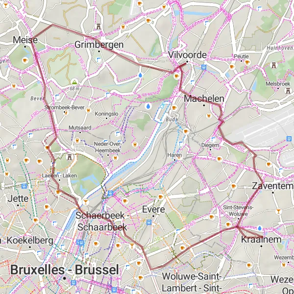 Map miniature of "Sint-Stevens-Woluwe to Machelen Gravel Route" cycling inspiration in Prov. Vlaams-Brabant, Belgium. Generated by Tarmacs.app cycling route planner