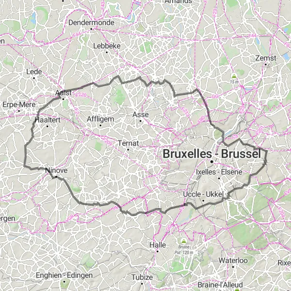 Miniature de la carte de l'inspiration cycliste "Les Chemins de Brabant" dans la Prov. Vlaams-Brabant, Belgium. Générée par le planificateur d'itinéraire cycliste Tarmacs.app