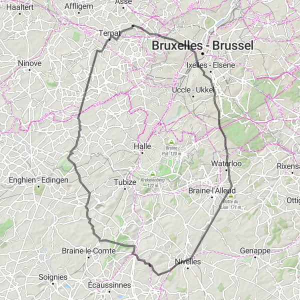 Karten-Miniaturansicht der Radinspiration "Historische Rundfahrt durch Belgien" in Prov. Vlaams-Brabant, Belgium. Erstellt vom Tarmacs.app-Routenplaner für Radtouren