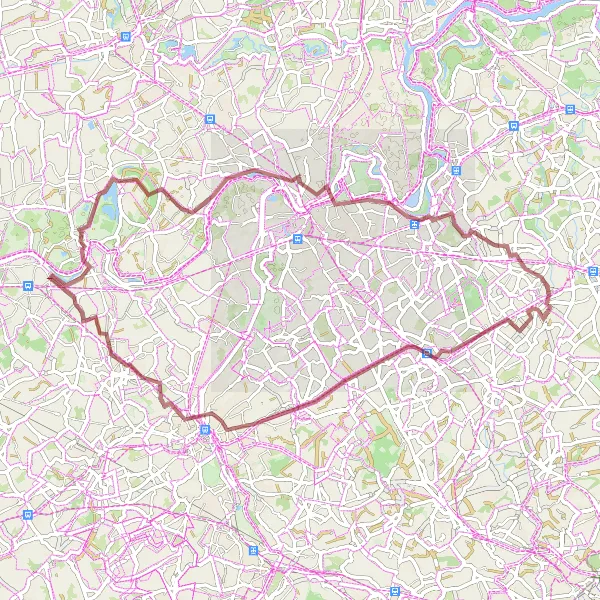 Miniature de la carte de l'inspiration cycliste "Le circuit gravel entre Peizegem et Steenhuffel" dans la Prov. Vlaams-Brabant, Belgium. Générée par le planificateur d'itinéraire cycliste Tarmacs.app