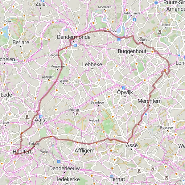 Miniature de la carte de l'inspiration cycliste "Les Collines de Merchtem" dans la Prov. Vlaams-Brabant, Belgium. Générée par le planificateur d'itinéraire cycliste Tarmacs.app