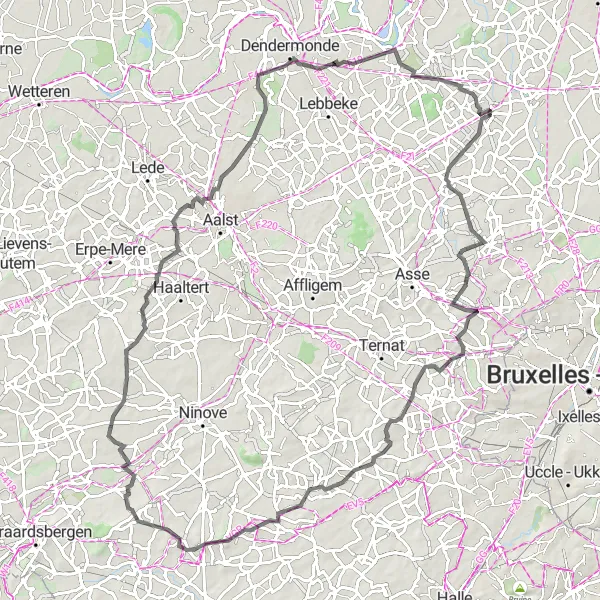 Miniature de la carte de l'inspiration cycliste "Les Villages du Brabant flamand" dans la Prov. Vlaams-Brabant, Belgium. Générée par le planificateur d'itinéraire cycliste Tarmacs.app