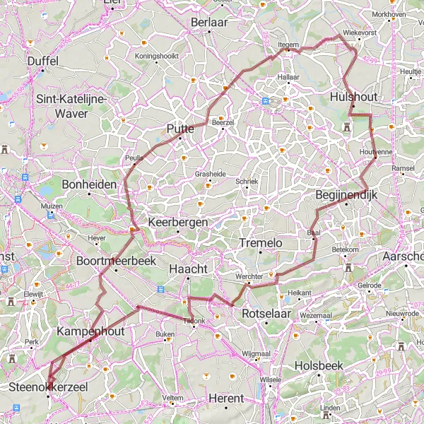 Miniatuurkaart van de fietsinspiratie "Gravelroute rond Steenokkerzeel" in Prov. Vlaams-Brabant, Belgium. Gemaakt door de Tarmacs.app fietsrouteplanner