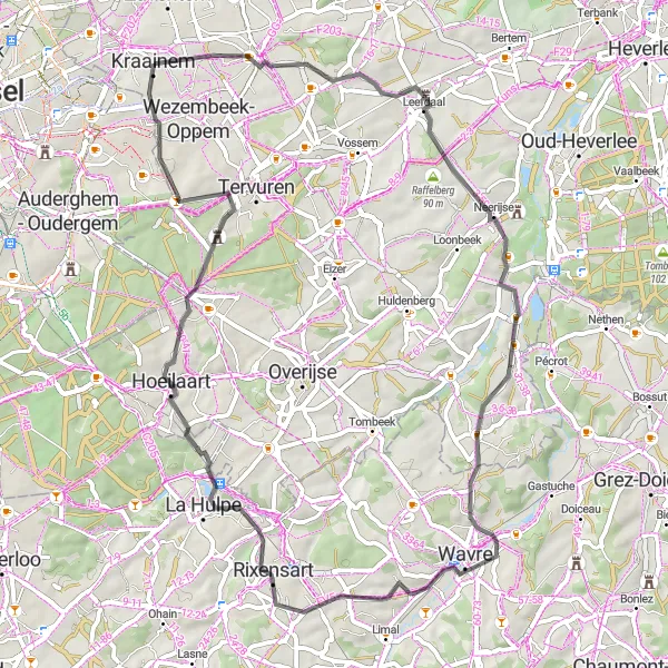 Karten-Miniaturansicht der Radinspiration "Rundfahrt durch Vlaams-Brabant" in Prov. Vlaams-Brabant, Belgium. Erstellt vom Tarmacs.app-Routenplaner für Radtouren