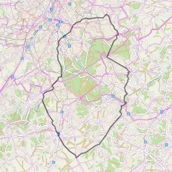 Miniatuurkaart van de fietsinspiratie "Wegroute via Lasne en Sint-Genesius-Rode" in Prov. Vlaams-Brabant, Belgium. Gemaakt door de Tarmacs.app fietsrouteplanner