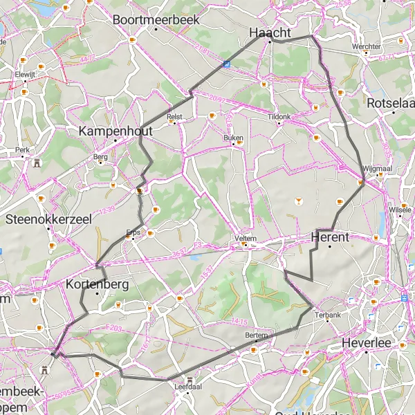 Map miniature of "Sterrebeek to Moorsel Loop" cycling inspiration in Prov. Vlaams-Brabant, Belgium. Generated by Tarmacs.app cycling route planner