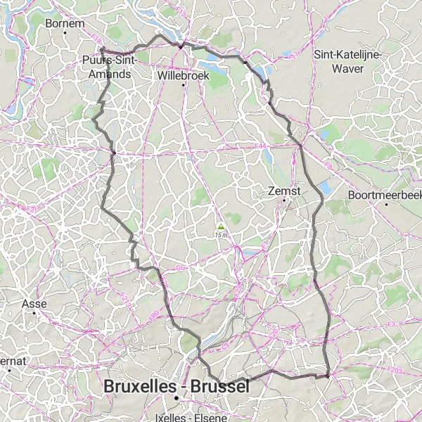 Karten-Miniaturansicht der Radinspiration "Panoramische Straßenroute ab Sterrebeek" in Prov. Vlaams-Brabant, Belgium. Erstellt vom Tarmacs.app-Routenplaner für Radtouren