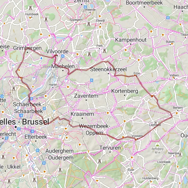 Karten-Miniaturansicht der Radinspiration "Rundtour Machelen-Leefdaal-Wezembeek-Oppem" in Prov. Vlaams-Brabant, Belgium. Erstellt vom Tarmacs.app-Routenplaner für Radtouren