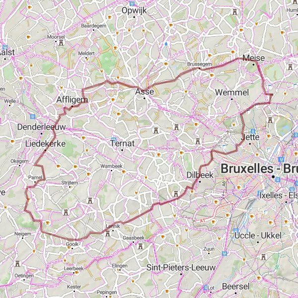 Karten-Miniaturansicht der Radinspiration "Rundtour Berchem-Sainte-Agathe-Meise" in Prov. Vlaams-Brabant, Belgium. Erstellt vom Tarmacs.app-Routenplaner für Radtouren