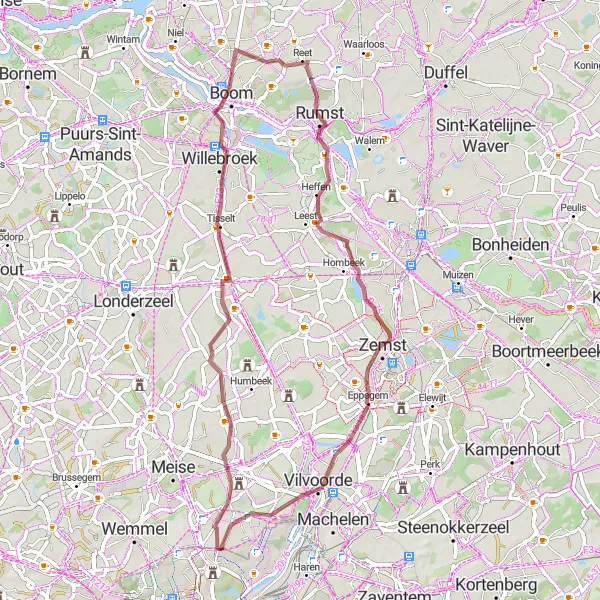 Karten-Miniaturansicht der Radinspiration "Rundtour Mutsaard-Zennegat-Eppegem" in Prov. Vlaams-Brabant, Belgium. Erstellt vom Tarmacs.app-Routenplaner für Radtouren